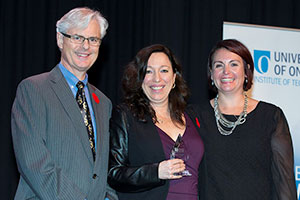 From left: Tim McTiernan, PhD, President and Vice-Chancellor; Dr. Bernadette Murphy, Professor, Faculty of Health Sciences; Jennifer Freeman, Director, Research Services.